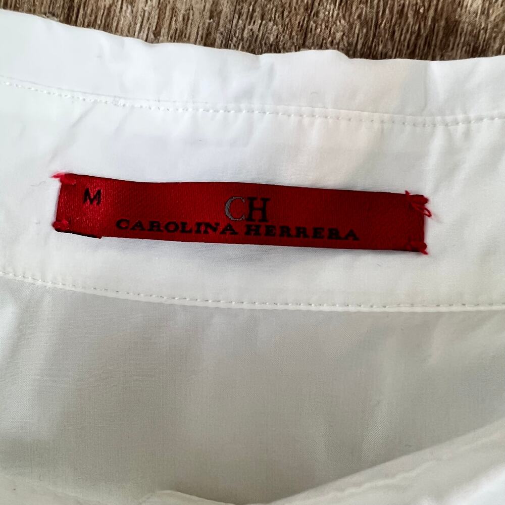 Carolina Herrera White Button Up Shirt Sleeve Ring Decal Oversized Fit - Picture 5 of 7